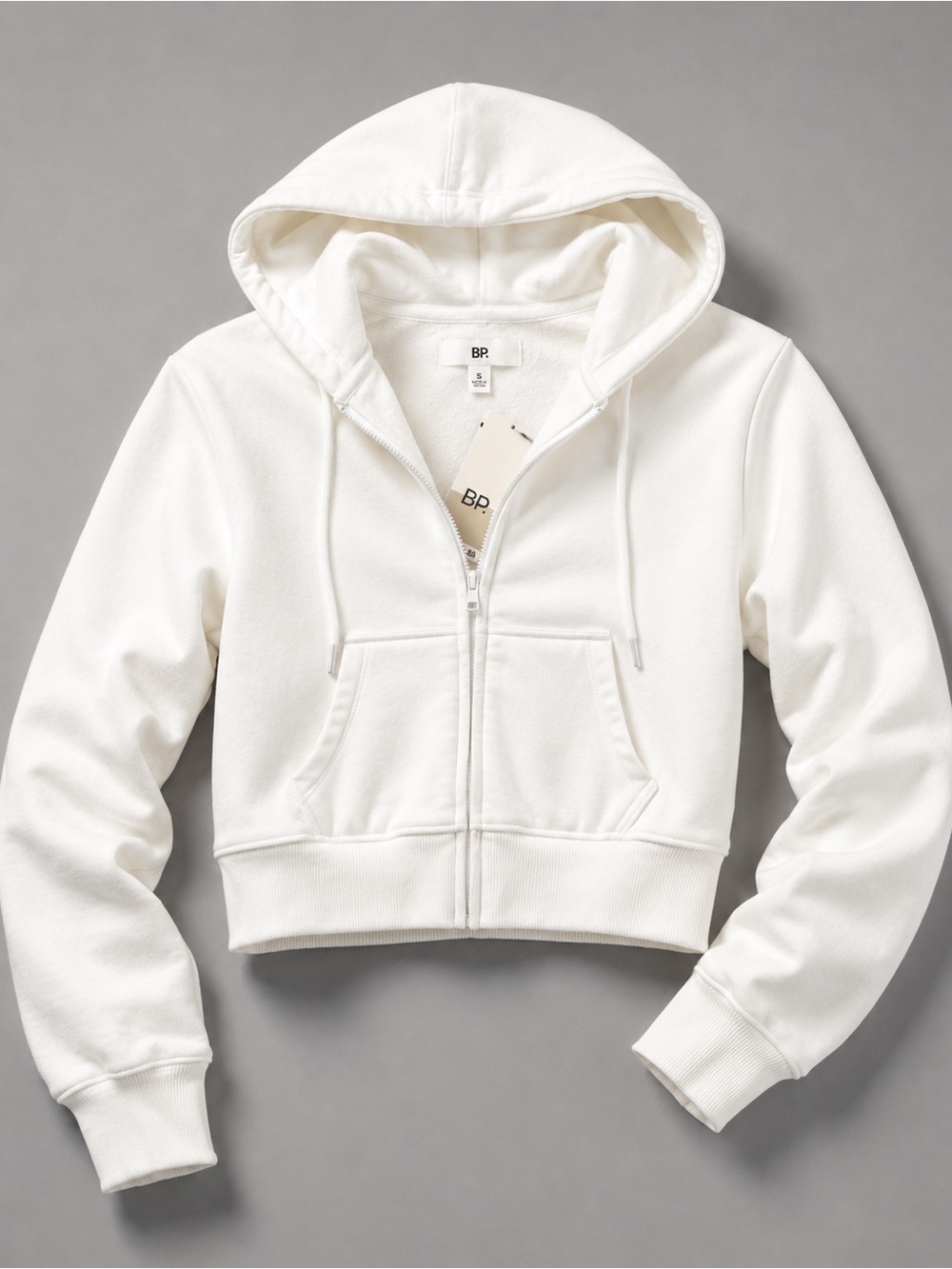 BP. Nordstrom White Cropped Zip Hoodie Small With Pockets NWT MSRP $40